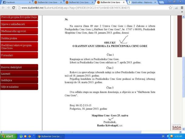 službeni list predćednik